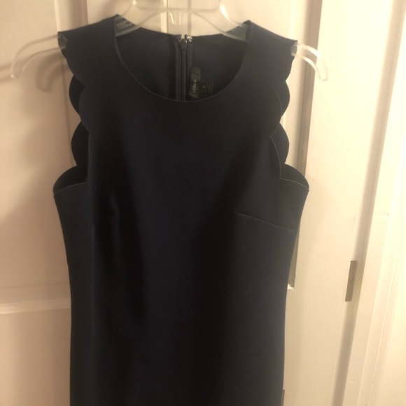 J. Crew Scalloped Dress Navy - Picture 2 of 4